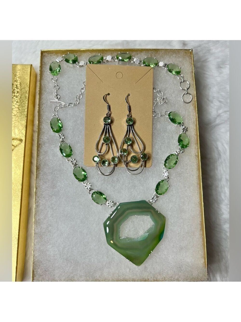 Green Solar Quartz Large Gemstone Necklace & Bracelet ONLY - Picture 7 of 9